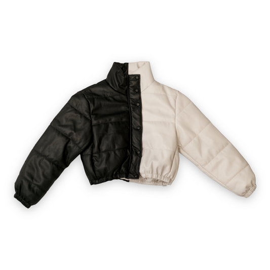 CROPPED TWO TONE PUFFER - CREAM & BLACK